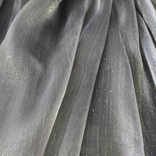 Whakano 2m Glänzend Sternenhimmel Druck Organza Stoffe zum Nähen Meterware,Chiffon Stoff 150cm Breit,Plissierter Stoff Tüll,für Nähen Basteln,Gardine Vorhänge,Kostüm Kleid Bekleidung,Grau von Whakano