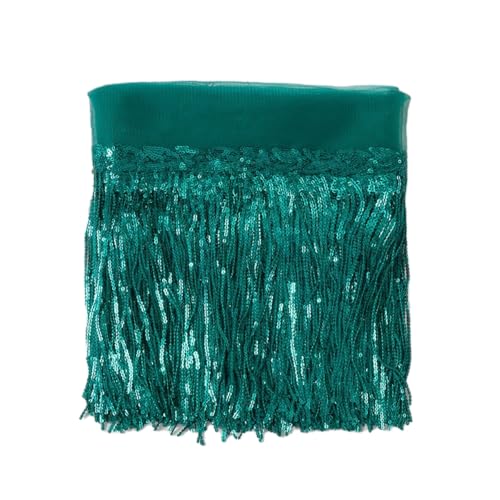 Whakano 3 Yards Pailletten Quaste Fransenborte 20cm Breite,Fransen Trim Spitzenband Fransenband Quastenbesatz,Dekoband Zierband,Spitzenbesatz für Nähen Basteln,Kleidung Latein,Party Dekor,Grün von Whakano
