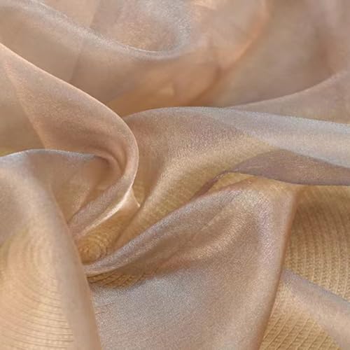 Whakano 3m Glänzend Organza Stoffe zum Nähen Meterware,Chiffon Stoff 140cm Breit,Weich und Fein Durchsichtig Stoff Tüll,für Nähen Basteln,Gardine Vorhänge,Kostüm Kleid Bekleidung,Hellbraun von Whakano