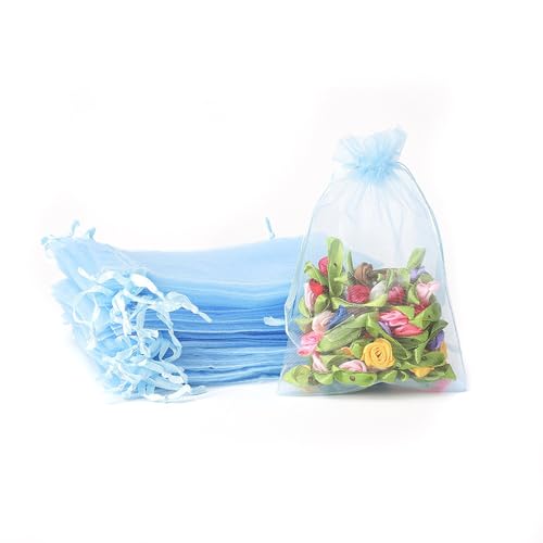 Whakano 40 Stück Bunt Organzasäckchen mit Kordelzug,Organzabeutel,Schmuckbeutel,GeschenkSack,für Hochzeit Geburtstag Süßigkeiten Schmuck Geschenkverpackung Party Mit Schnur,Hellblau,13x18cm von Whakano