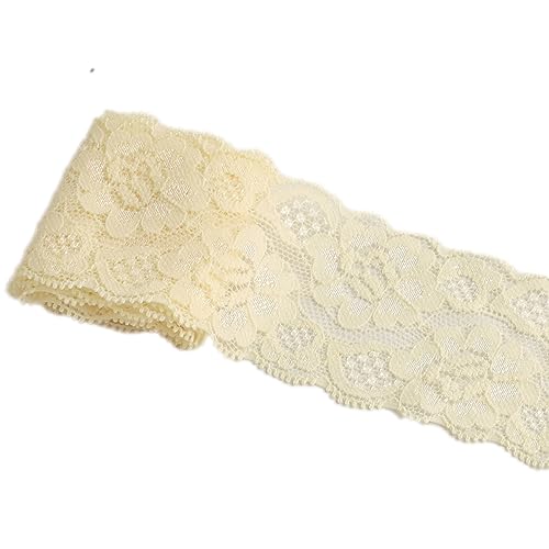 Whakano 5 Yards 6cm Spitzenband,Elastizität Spitzenbesatz,Elastizität Spitzenband,Blumen Muster Zierband Spitze Blumenband Borte,lace Trim Deko für Unterwäsche Kleidung Hochzeitskleid Tischdeko,Beige von Whakano