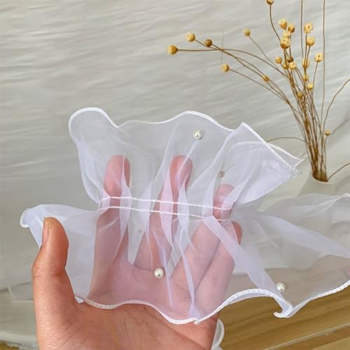 Whakano 5 Yards Organza Perle Spitzenband,Schleifenband Spitzenbordüre 12cm Breite,Spitzenbesatz Dekoband Spitzen Borten Bänder zum Nähen Geschenkband,Hochzeit,DIY Nähen Handwerk,Kleidung Deko,Weiß von Whakano