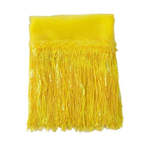 Whakano 5 Yards Pailletten Quaste Fransenborte 20cm Breite,Fransen Trim Spitzenband Fransenband Quastenbesatz,Dekoband Zierband,Spitzenbesatz für Nähen Basteln,Kleidung Latein,Party Dekor,Gelb von Whakano