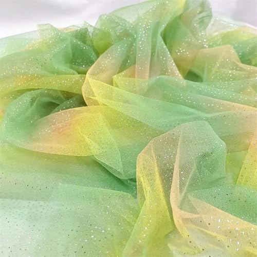 Whakano 5 m Glitzer Pailletten Tüll Stoff 150 cm Breit Netzstoff zum Nähen Dekostoff,Steppstoff zum DIY Nähen Basteln Dekorieren,Schleifen Bühne Kostüm Kleid,Haarschmuck,Hochzeit Party Deko,Gelb Grün von Whakano