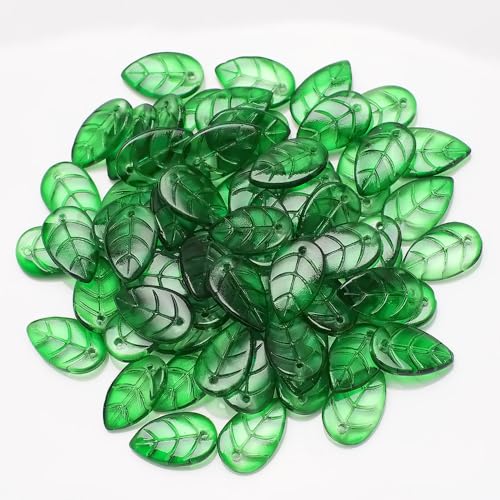 Whakano 50 Stück Blatt Glasperlen zum Basteln,10 x 18MM,Lose Perlen mit Loch,Bastelperlen für DIY Handwerk Dekor,Schmuck Armbänder,Halsketten Ohrringe Chinesische Haarnadelkurve,Grün Gras von Whakano