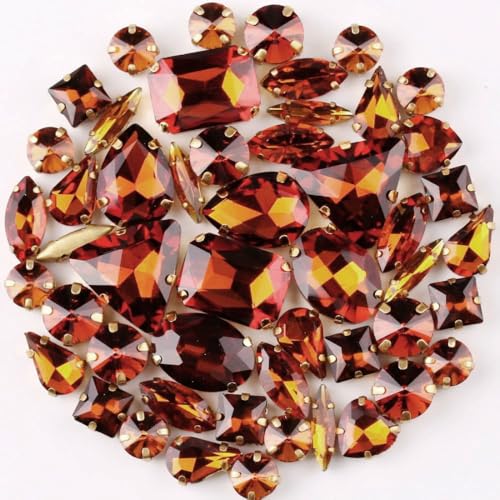 Whakano 50 Stück Glass Rhinestones,Strasssteine Zum Aufnähen,Schmucksteine Diamant,Strasssteine mit Löch,Kristall Strass,für DIY-Kleidung Handwerk Schuhe Tasche Hochzeit Dekorationen,Rot Gelb von Whakano