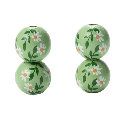 Whakano 50 Stück Perlen zum Basteln,Grün Holzperlen 16MM,Lose Perlen mit Loch,Blumen Bastelperlen zum Auffädeln,für DIY Handwerk Dekor,Schmuck Armbänder,Halsketten Ohrringe Schlüsselanhänger von Whakano