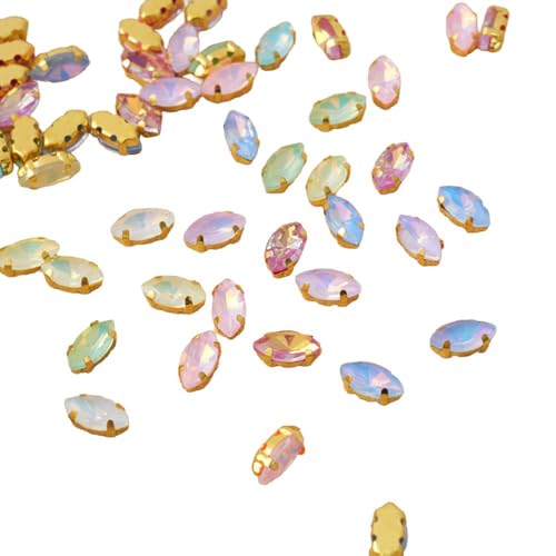 Whakano 50 Stück Strasssteine Zum Aufnähen,Strasssteine mit Löch,Kristall Strass,Diamant,Rhinestones mit Krallen,für DIY-Kleidung Handwerk Tasche Hochzeit Dekor,Pferdeauge Gold,5x10mm von Whakano