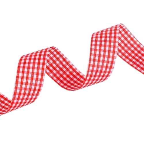 Whakano 50 Yards Kariertes Band Geschenkband 20 mm Breite Schleifenband,Dekoband zum Verzieren & Basteln,Bastelbänder für Weihnachten,Hochzeit,Bouquet,Geschenkverpackungen,Rot von Whakano
