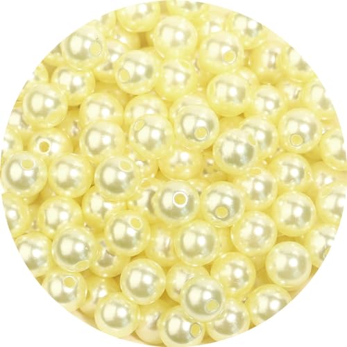 Whakano 6000 Stück Runde Perlen zum Auffädeln,Kunstperle Runde Perlen mit Loch Runde,ABS Perlen für Vasenfüller,für Kunsthandwerk,Armbänder,Halsketten,Kleidung,Schlüsselanhänger Deko,4mm,Gelb von Whakano