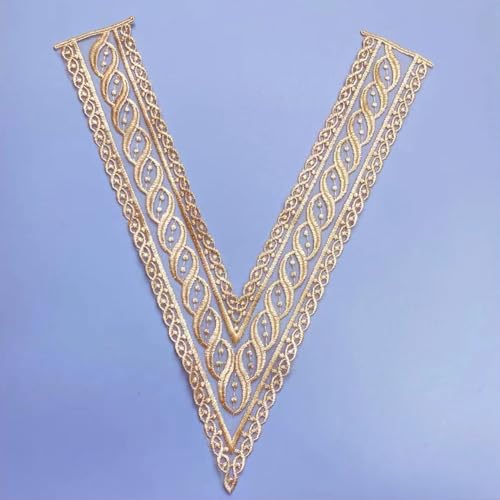 Bestickte Tüll Spitze V-Kragen Applikation,Vintage Nähen Spitzenapplikation Stickerei Patch,zum Aufnähen,DIY Design Verzierungen Kleider,Kleidung,Gold Bestickte Tüll Spitze V-Kragen Applikation,Vintage Nähen Spitzenapplikation Stickerei Patch,zum Aufnähen,DIY Design Verzierungen Kleider,Kleidung,Gold von Whakano