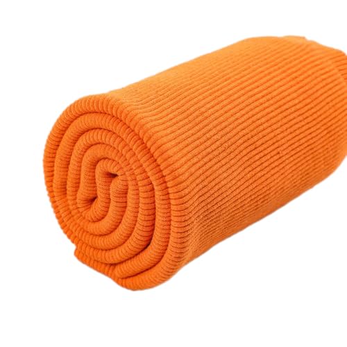 Whakano Bündchenstoff aus Baumwolle und Elasthan,Elastisch Gerippt Stoffe zum Nähen Dekorieren,Reparaturflicken,Schlauchware,Tuch für Nähen Basteln,Pullover,Ärmelbündchen,Orange,20cmx60cm von Whakano