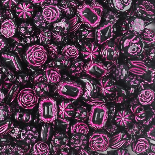 Whakano Gemischten Acryl Perlen zum Basteln 100g,Beads Lose Perlen zum Auffädeln Perlen mit Loch,Bastelperlen für DIY Handwerk Dekor,Armbänder,Halsketten Ohrringe,Schmuck,Schwarzviolett von Whakano