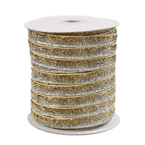 Whakano Samtband Glitzer Samt Dekoband Schleifenband Schmuckband Geschenkband,zum Verpacken von Geschenken,Nähen,Hochzeitsdekoration,Weihnachtsdekoration,Gold-Silber,1 cm x 50 Yards Whakano Samtband Glitzer Samt Dekoband Schleifenband Schmuckband Geschenkband,zum Verpacken von Geschenken,Nähen,Hochzeitsdekoration,Weihnachtsdekoration,Gold-Silber,1 cm x 50 Yards von Whakano