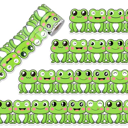 Whaline 10 m Frosch Pinnwand Bordüre Cartoon grüner Frosch gestanzt gerollte Bordüre Trim für Sommer Klassenzimmer Kreidetafel Wanddekoration von Whaline