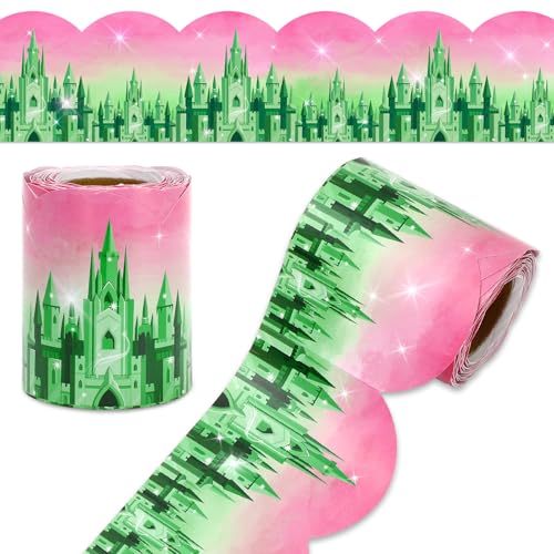 Whaline 10 m Halloween Pinnwand Bordüre Pink Grün Hexe Thema Schloss gestanzt gerollte Bordüre Trim für Halloween Hexe Party Kreidetafel Wanddekoration von Whaline