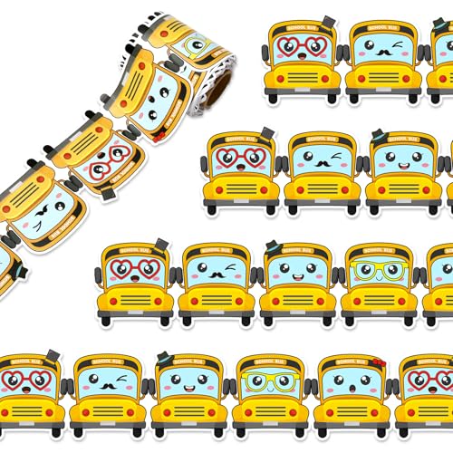 Whaline 10 m Schulbus-Pinnwand-Bordüre, niedlicher Cartoon-gelber Bus, gestanzt, gerollter Rand, für Schulanfang, Party, Kreidetafel-Dekoration von Whaline