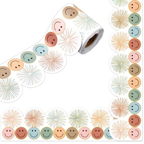 Whaline 10 m lange Boho-Pinnwand-Bordüre, buntes Smiley-Gesicht, Feuerwerk, gestanzt, gerollte Bordüre für Klassenzimmer, Büro, Kreidetafel-Dekoration Whaline 10 m lange Boho-Pinnwand-Bordüre, buntes Smiley-Gesicht, Feuerwerk, gestanzt, gerollte Bordüre für Klassenzimmer, Büro, Kreidetafel-Dekoration von Whaline