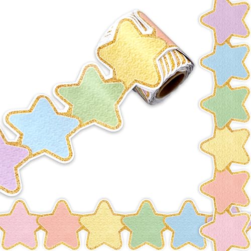 Whaline 10 m lange Pinnwand-Bordüre in Pastellfarben, gestanzt, gerollter Rand mit Goldrand, für Klassenzimmer, Kreidetafel, Wanddekoration von Whaline