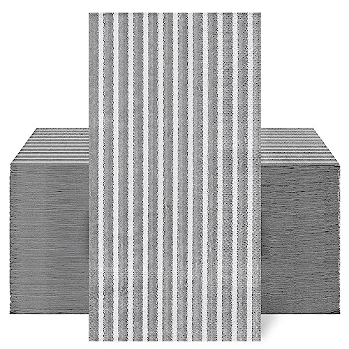 Whaline 100 Stück grau und weiß gestreifte Gästeservietten, Einweg-Papierpackung, gestreift, Abendessen, Handservietten für Hochzeit, Babyparty, Partyzubehör, Küche, Badezimmer, Tischdekoration von Whaline
