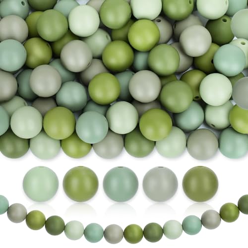 Whaline 100 Stück grüne Silikonperlen, 15 mm, 5 Farben, Pastellgrün, lose Perlen, Großpackung, Abstandshalter, Perlen, olivgrün, salbeigrün, runde Silikonperlen für selbstgemachte Halsketten Whaline 100 Stück grüne Silikonperlen, 15 mm, 5 Farben, Pastellgrün, lose Perlen, Großpackung, Abstandshalter, Perlen, olivgrün, salbeigrün, runde Silikonperlen für selbstgemachte Halsketten von Whaline