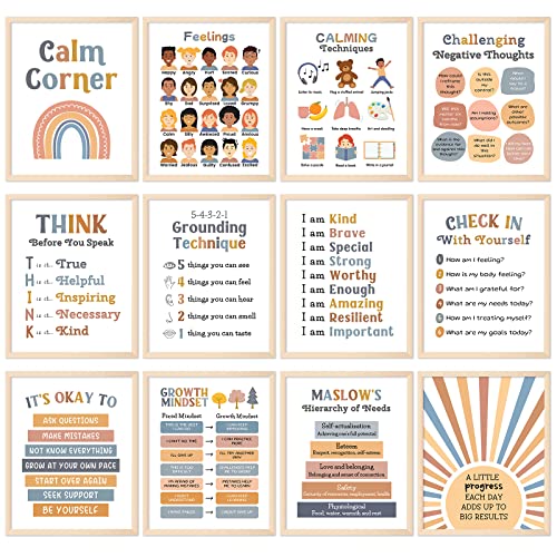 Whaline 12 Blatt Calming Corner Klassenzimmer-Poster, Boho-Poster für Psychische Gesundheit, Gefühle, Schulanfang, Beruhigende Bewältigungsfähigkeiten, Pädagogische Therapie für Vorschule Whaline 12 Blatt Calming Corner Klassenzimmer-Poster, Boho-Poster für Psychische Gesundheit, Gefühle, Schulanfang, Beruhigende Bewältigungsfähigkeiten, Pädagogische Therapie für Vorschule von Whaline