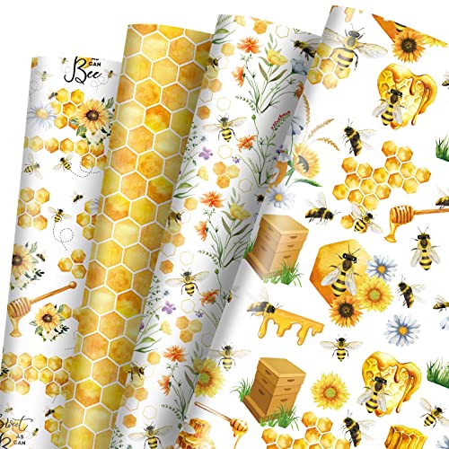 Whaline 12 Blatt Geschenkpapier mit Bienenmotiv, 4 Stile, Aquarell, Honeybee-Muster, Geschenkpapier, Waben, Biene, Sonnenblume, Kunstpapier für Frühling, Sommer, Urlaub, Handwerk, 49.7x70 cm Whaline 12 Blatt Geschenkpapier mit Bienenmotiv, 4 Stile, Aquarell, Honeybee-Muster, Geschenkpapier, Waben, Biene, Sonnenblume, Kunstpapier für Frühling, Sommer, Urlaub, Handwerk, 49.7x70 cm von Whaline