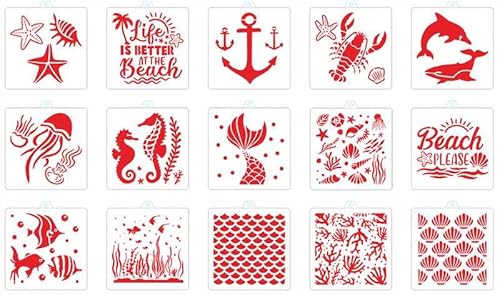 Whaline 15 Stück Sommer-Ozean-Keks-Schablonen, nautische Fische, Meerjungfrau, Airbrush-Malschablonen mit Perlenkette, dekorative Backvorlagen für Kekse, Kuchen, Party, DIY Handwerk Whaline 15 Stück Sommer-Ozean-Keks-Schablonen, nautische Fische, Meerjungfrau, Airbrush-Malschablonen mit Perlenkette, dekorative Backvorlagen für Kekse, Kuchen, Party, DIY Handwerk von Whaline