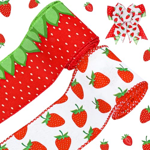 Whaline 2 Rollen Erdbeerband mit Drahtrand, 6,3 cm, rot-grünes Obst-Stoffband, Erdbeer-Geschenkverpackungsband für Sommer, Bauernhaus, Schleife, Kranz, Handwerk, Party-Dekoration Whaline 2 Rollen Erdbeerband mit Drahtrand, 6,3 cm, rot-grünes Obst-Stoffband, Erdbeer-Geschenkverpackungsband für Sommer, Bauernhaus, Schleife, Kranz, Handwerk, Party-Dekoration von Whaline