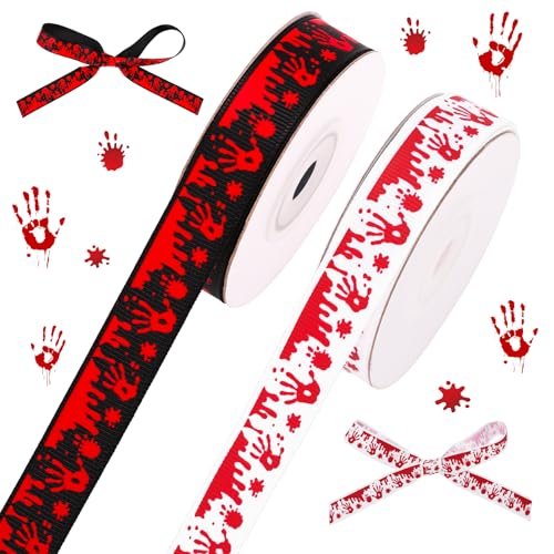 Whaline 2 Rollen Halloween Blutige Handabdruck Ripsbänder Weiß Schwarz Gruselstoff Bastelband für Kranz, Schleife, Geschenkpapier, Party-Dekoration, 1,6 cm, 20 Meter Whaline 2 Rollen Halloween Blutige Handabdruck Ripsbänder Weiß Schwarz Gruselstoff Bastelband für Kranz, Schleife, Geschenkpapier, Party-Dekoration, 1,6 cm, 20 Meter von Whaline