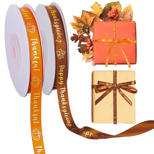 Whaline 2 Rollen Herbstbänder, 27,7 m, Thanksgiving Kürbis Ahornblätter, goldfarbenes Satinband, orange-braun, Stoff, Bastelband für Blumenstrauß, Geschenkverpackung, Party-Dekoration, 0,95 cm Whaline 2 Rollen Herbstbänder, 27,7 m, Thanksgiving Kürbis Ahornblätter, goldfarbenes Satinband, orange-braun, Stoff, Bastelband für Blumenstrauß, Geschenkverpackung, Party-Dekoration, 0,95 cm von Whaline