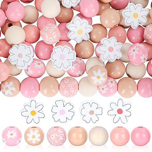 Whaline 230 Stück Boho-Holzperlen mit Gänseblümchen-Motiv, 16 mm, rund, 4 Farben, lose Perlen, 20 mm, Gänseblümchen-förmige Perlen, natürlich, bunt, floral, bedruckte Perlen für Bastelarbeiten, Whaline 230 Stück Boho-Holzperlen mit Gänseblümchen-Motiv, 16 mm, rund, 4 Farben, lose Perlen, 20 mm, Gänseblümchen-förmige Perlen, natürlich, bunt, floral, bedruckte Perlen für Bastelarbeiten, von Whaline