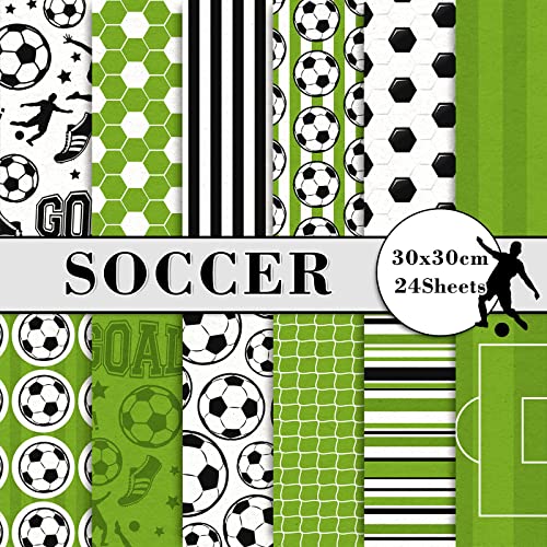 Whaline 24 Blatt Fußball-Muster-Papier, 30 x 30 cm, Fußballfeld, Scrapbook-Papier, doppelseitig, Sport, dekoratives Bastelpapier, flach gefaltet, für DIY-Hintergrund, Kartenherstellung, Junk-Tagebuch, von Whaline