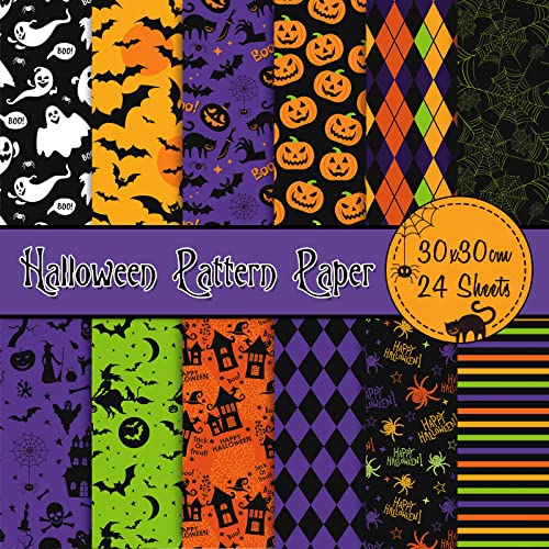 Whaline 24 Stück Halloween-Musterpapier, 30x30 cm, Kürbisfledermaus, Spinne, Hexe, Geist, Scrapbook, Papier, doppelseitig, Urlaub, Bastelpapier für Kartenherstellung, Dekoration, 12 Designs Whaline 24 Stück Halloween-Musterpapier, 30x30 cm, Kürbisfledermaus, Spinne, Hexe, Geist, Scrapbook, Papier, doppelseitig, Urlaub, Bastelpapier für Kartenherstellung, Dekoration, 12 Designs von Whaline