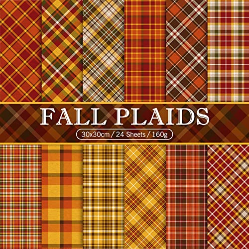 Whaline 24 Stück Herbstmuster Papier 30 x 30 cm Herbst Buffalo Plaid Doppelseitiges Scrapbook Spezialpapier für Herbst Thanksgiving DIY Dekorative Hintergrund Karten Herstellung Fotoalbum Junk von Whaline