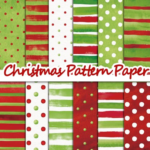 Whaline 24 Stück weihnachtliches Aquarellmuster, rot/grün, Scrapbook-Spezialpapier, doppelseitig, gepunktet, Bastelpapier für selbstgemachte Karten, Fotoalbum-Dekoration, 30 x 30 cm von Whaline