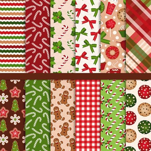 Whaline 24 Stück Weihnachtsmusterpapier 30 x 30 cm, buntes Dessert-Scrapbook-Papier, doppelseitiges Weihnachts-Bastelpapier für DIY-Kartenherstellung, Scrapbook, Fotoalbum, Dekoration, 12 Designs von Whaline