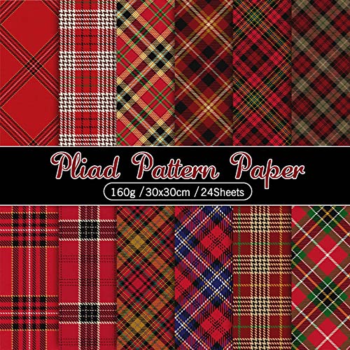 Whaline 24 Stück Weihnachtsmusterpapier 30x30 cm, rot, schottisches Plaid, Scrapbook-Papier, 12 Designs, doppelseitiges Weihnachts-Bastelpapier für DIY-Kartenherstellung, Junk-Tagebuch, Dekoration Whaline 24 Stück Weihnachtsmusterpapier 30x30 cm, rot, schottisches Plaid, Scrapbook-Papier, 12 Designs, doppelseitiges Weihnachts-Bastelpapier für DIY-Kartenherstellung, Junk-Tagebuch, Dekoration von Whaline