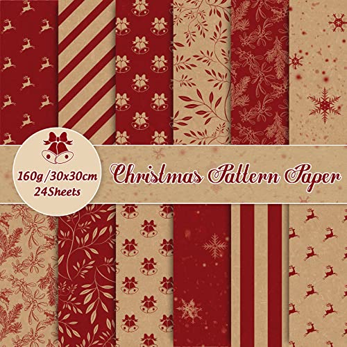 Whaline 24 Stück Weihnachtsmusterpapier 30x30 cm, rustikales Weihnachts-Scrapbook-Papier, 12 Designs, doppelseitiges Kraftpapier, rotes Bastelpapier für DIY-Kartenherstellung, Fotoalbum, Dekoration Whaline 24 Stück Weihnachtsmusterpapier 30x30 cm, rustikales Weihnachts-Scrapbook-Papier, 12 Designs, doppelseitiges Kraftpapier, rotes Bastelpapier für DIY-Kartenherstellung, Fotoalbum, Dekoration von Whaline