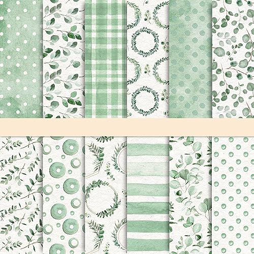 Whaline 24 Stück grünes Eukalyptus-Blätter-Muster, grünes doppelseitiges Scrapbook-Papier für Neugeborene, Geschlecht, offenbarung, Babyparty, Brautparty, Kartenherstellung, Dekoration, 30x30 cm Whaline 24 Stück grünes Eukalyptus-Blätter-Muster, grünes doppelseitiges Scrapbook-Papier für Neugeborene, Geschlecht, offenbarung, Babyparty, Brautparty, Kartenherstellung, Dekoration, 30x30 cm von Whaline