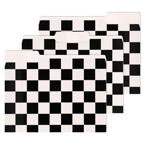 Whaline 24 Stück karierte Aktenordner, Briefgröße, Schwarz-Weiß, Büffelkariert, Dokumententaschen mit 1/3-Schnittlasche für Zuhause, Büro, Klassenzimmer, 24 Stück von Whaline