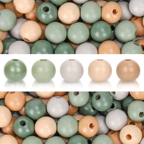 Whaline 240 Stück Salbeigrün Beige Holzperlen, natürliche Farbe, runde lose Perlen, farbige Bastelperlen für Heimdekoration, DIY-Armband, Halskette, Zubehör Whaline 240 Stück Salbeigrün Beige Holzperlen, natürliche Farbe, runde lose Perlen, farbige Bastelperlen für Heimdekoration, DIY-Armband, Halskette, Zubehör von Whaline