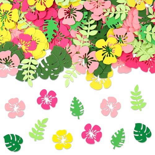 Whaline 300 Stück Sommer Tropische Tischkonfetti Palmblätter Hibiskus Blumen Konfetti Tischdekoration für Hawaii Luau Party Dekoration von Whaline