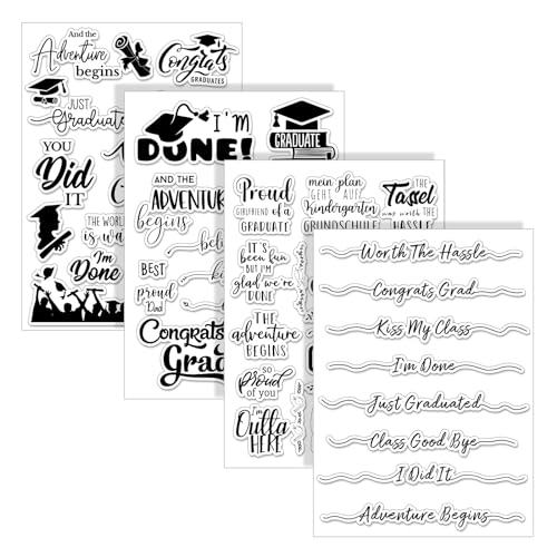 Whaline 4 Blatt Abschlusswörter klare Stempel Congrats Grad Kappe Silikon Transparent Stempel Rand Stempel Karten für DIY Handwerk Kartenherstellung Scrapbooking Prägung Album Dekor von Whaline