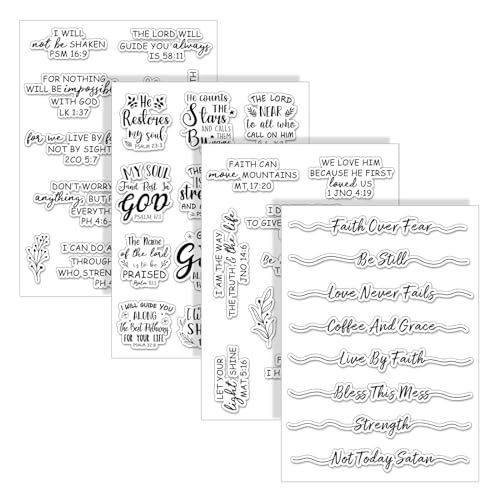 Whaline 4 Blatt Bibelvers Wörter Klare Stempel Christlicher Gott Jesus Silikon Transparente Bordüre für DIY Handwerk Kartenherstellung Scrapbooking Prägung Album Dekor von Whaline