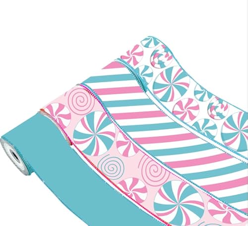 Whaline 4 Rollen Weihnachtsband mit Drahtrand, Pastellfarben, Süßigkeiten, Pfefferminz, Bastelbänder, rosa und blau, Weihnachtsstoffband für Kranz, Schleife, DIY, Verpackung, Party-Dekoration, 6,3 cm Whaline 4 Rollen Weihnachtsband mit Drahtrand, Pastellfarben, Süßigkeiten, Pfefferminz, Bastelbänder, rosa und blau, Weihnachtsstoffband für Kranz, Schleife, DIY, Verpackung, Party-Dekoration, 6,3 cm von Whaline