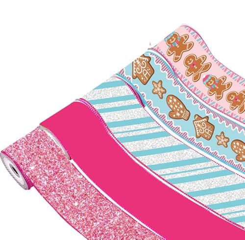 Whaline 5 Rollen Weihnachtsband mit Drahtrand, Lebkuchenstreifen, Bastelbänder, Rosa, Blau, Silber, Glitzer, Weihnachtsstoffband für Kranz, Schleife, DIY, Verpackung, Party-Dekoration, 6,3 cm, 27,7 m Whaline 5 Rollen Weihnachtsband mit Drahtrand, Lebkuchenstreifen, Bastelbänder, Rosa, Blau, Silber, Glitzer, Weihnachtsstoffband für Kranz, Schleife, DIY, Verpackung, Party-Dekoration, 6,3 cm, 27,7 m von Whaline
