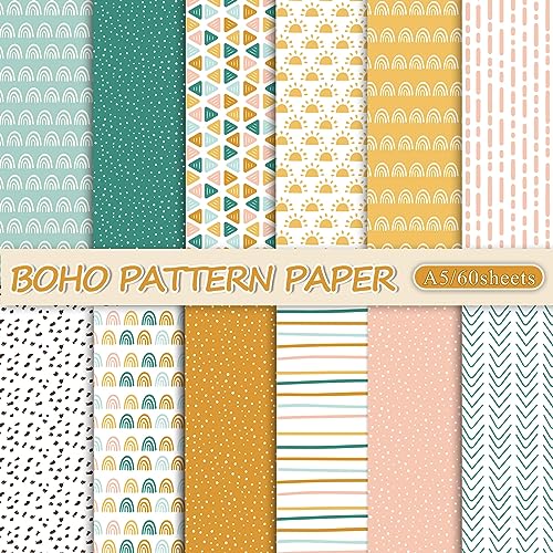Whaline 60 Stück Boho Muster Papier A5 Regenbogen Punkt Streifen Scrapbook Spezialpapier Doppelseitiges dekoratives Bastelpapier für DIY Kunst Handwerk Kartenherstellung Fotoalbum Journal Dekoration, Whaline 60 Stück Boho Muster Papier A5 Regenbogen Punkt Streifen Scrapbook Spezialpapier Doppelseitiges dekoratives Bastelpapier für DIY Kunst Handwerk Kartenherstellung Fotoalbum Journal Dekoration, von Whaline