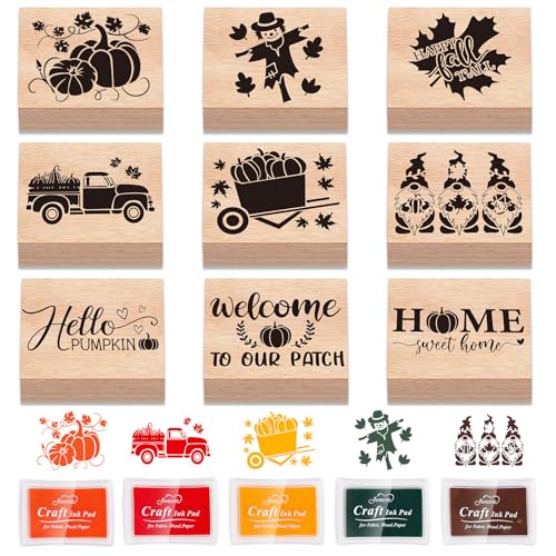 Whaline 9 Stück Gummistempel aus Holz mit 5 Farben, Stempelkissen, Herbst-Kürbis-Zwerg, Bastelstempel für Thanksgiving, Party, Dekoration, Scrapbooking, Kartenherstellung Whaline 9 Stück Gummistempel aus Holz mit 5 Farben, Stempelkissen, Herbst-Kürbis-Zwerg, Bastelstempel für Thanksgiving, Party, Dekoration, Scrapbooking, Kartenherstellung von Whaline