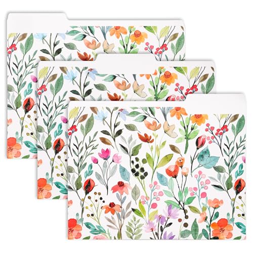 Whaline Aktenordner mit Blumenmuster, Briefgröße, farbige Aquarell-Wildblumen-Dokumententaschen mit 1/3-Schnittlasche für Zuhause, Büro, Klassenzimmer, 24 x 29 cm von Whaline